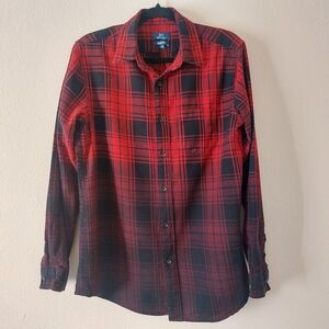 Red and Black Fade Plaid / Flannel Shirt - Slim Fit - Size M